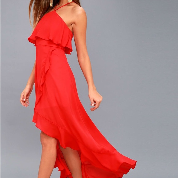 Lulus Magic in Milan Red High Low Midi Dress - Picture 1 of 8